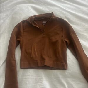 Cropped Brown Quarter-Zip Pullover
